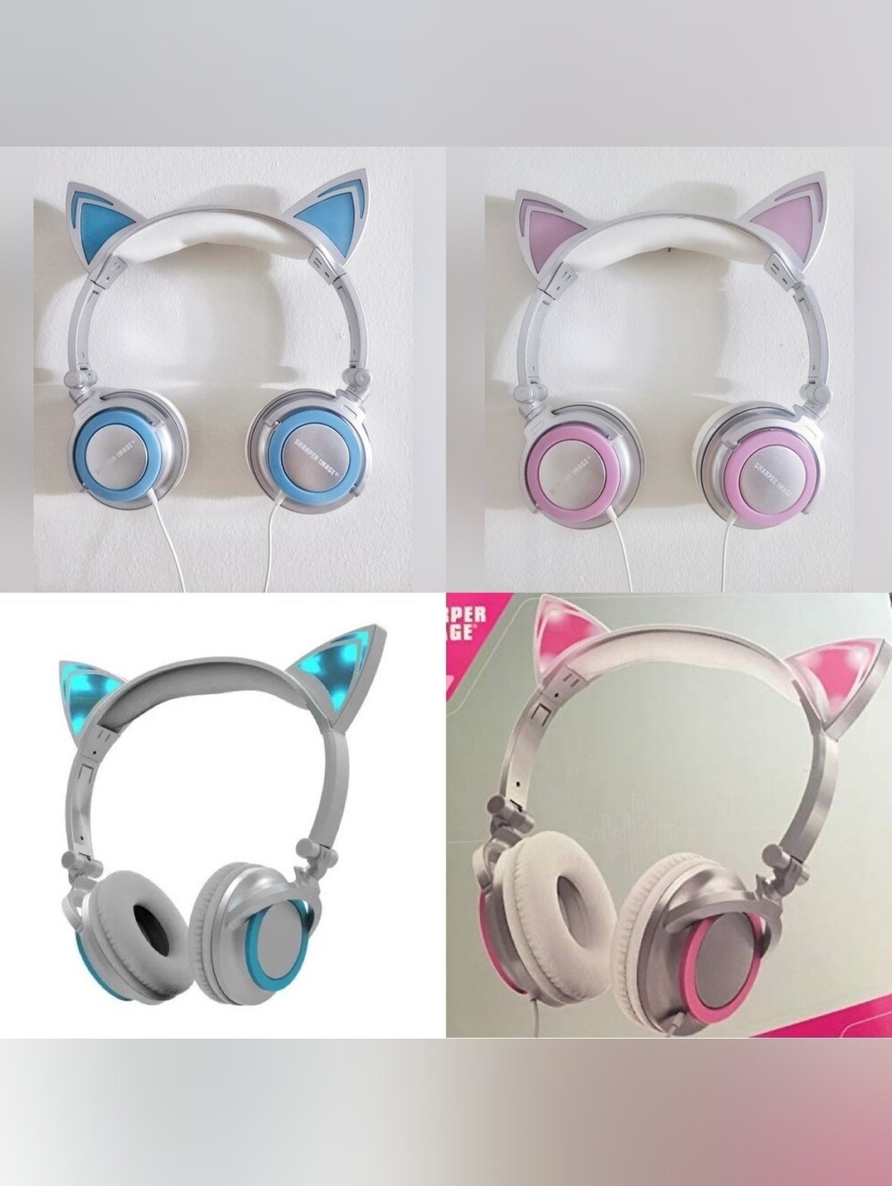 Sharper Image - Pink/Blue Cat Ear LED Light Up Audio Headphones